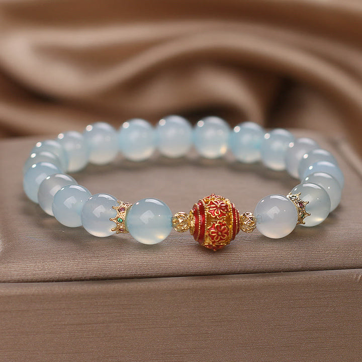 Bracelet de guérison en perles de fleur d'aigue-marine naturelle Buddha Stones