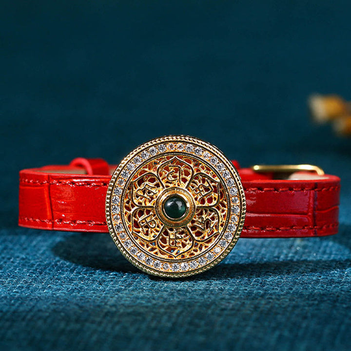 Bracelet en cuir plaqué or 24 Buddha Stones avec six mots vrais et huit trésors en jade et boussole