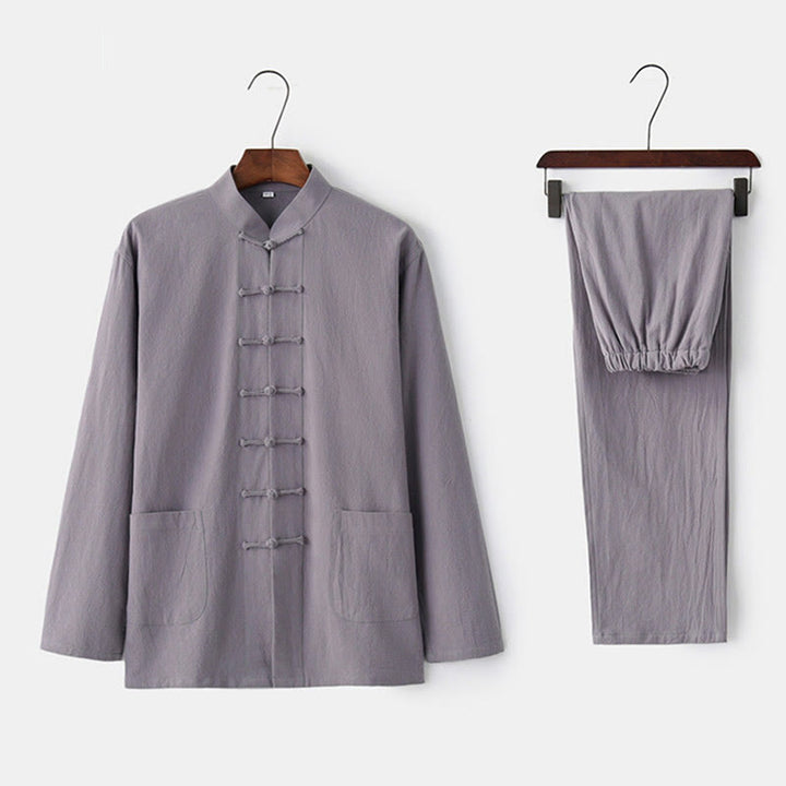 Chemise à manches longues et pantalon à boutons de grenouille Buddha Stones Tang pour homme - DimGray - US/UK/AU44,EU54 (4XL) - image 3