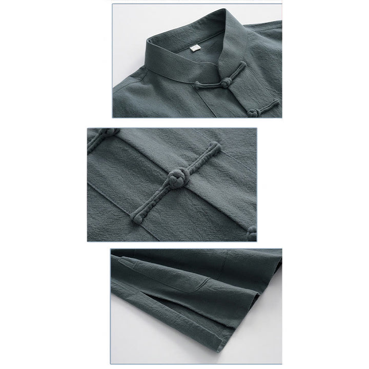 Chemise à manches longues et pantalon à boutons de grenouille Buddha Stones Tang pour homme - image 11