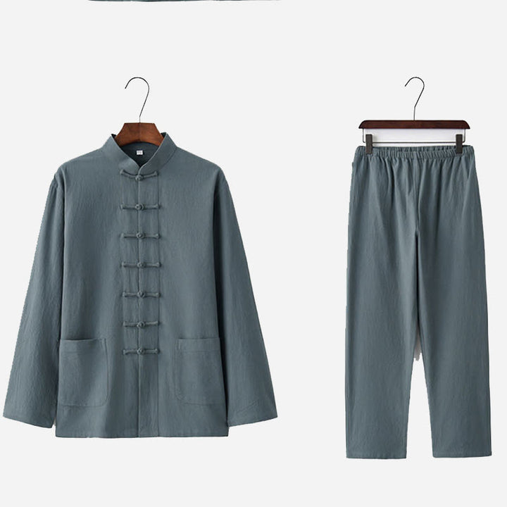 Chemise à manches longues et pantalon à boutons de grenouille Buddha Stones Tang pour homme - image 14