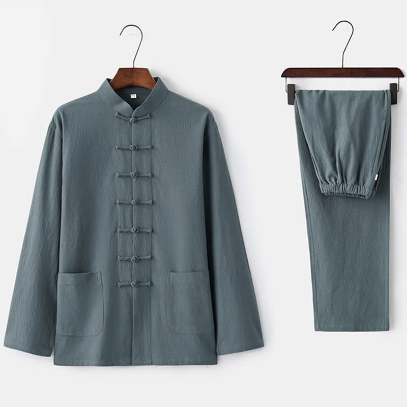 Chemise à manches longues et pantalon à boutons de grenouille Buddha Stones Tang pour homme - image 15