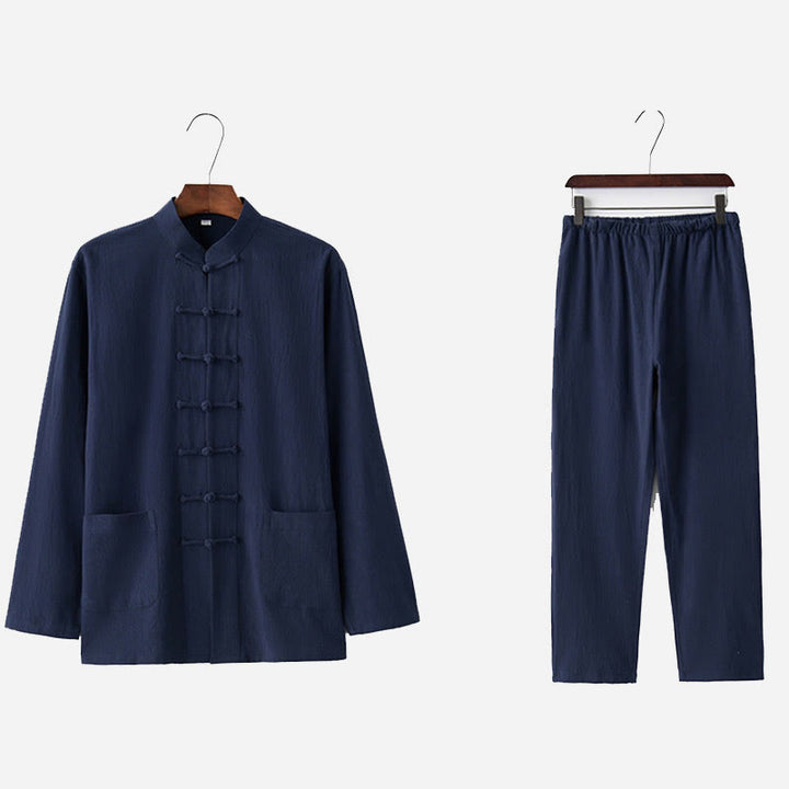 Chemise à manches longues et pantalon à boutons de grenouille Buddha Stones Tang pour homme - image 16