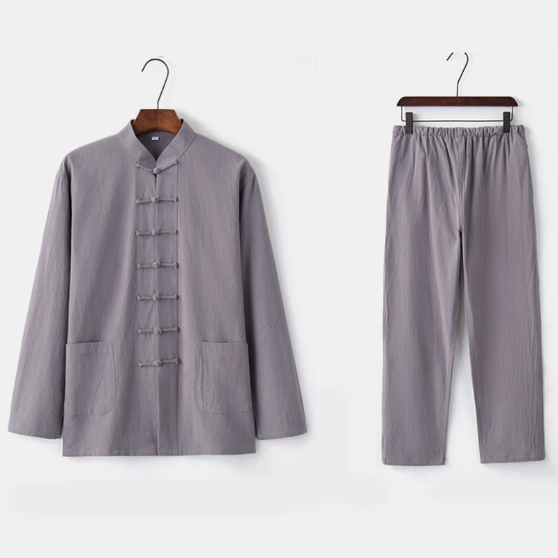 Chemise à manches longues et pantalon à boutons de grenouille Buddha Stones Tang pour homme - image 18