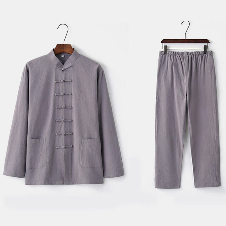 Chemise à manches longues et pantalon à boutons de grenouille Buddha Stones Tang pour homme - image 18