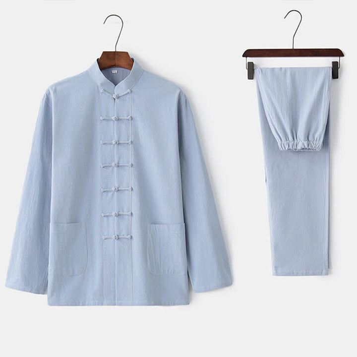 Chemise à manches longues et pantalon à boutons de grenouille Buddha Stones Tang pour homme - image 25