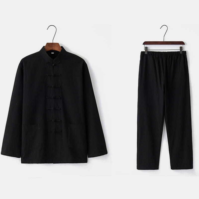 Chemise à manches longues et pantalon à boutons de grenouille Buddha Stones Tang pour homme - image 20