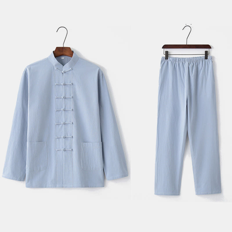 Chemise à manches longues et pantalon à boutons de grenouille Buddha Stones Tang pour homme - image 24