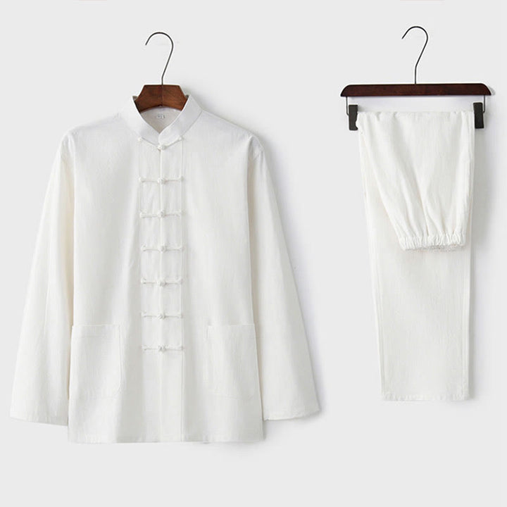 Chemise à manches longues et pantalon à boutons de grenouille Buddha Stones Tang pour homme - image 23