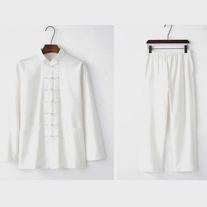 Chemise à manches longues et pantalon à boutons de grenouille Buddha Stones Tang pour homme - image 22