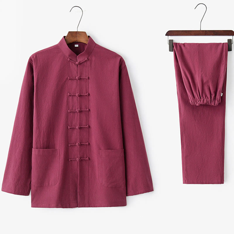 Chemise à manches longues et pantalon à boutons de grenouille Buddha Stones Tang pour homme - image 28