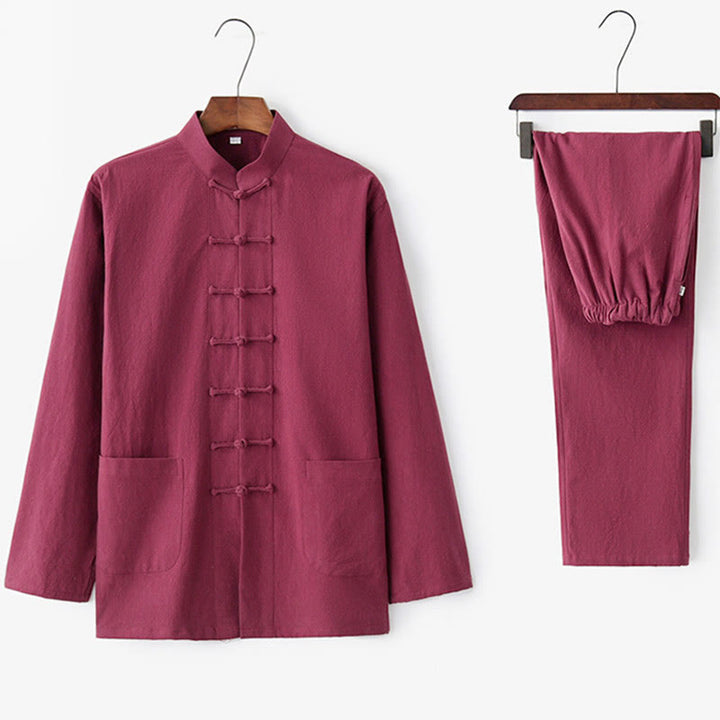 Chemise à manches longues et pantalon à boutons de grenouille Buddha Stones Tang pour homme - image 28