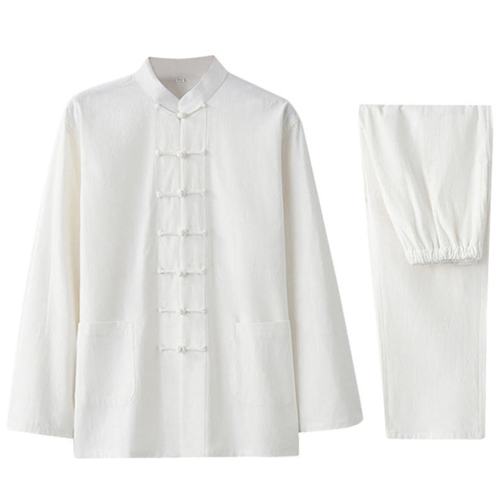 Chemise à manches longues et pantalon à boutons de grenouille Buddha Stones Tang pour homme - image 31