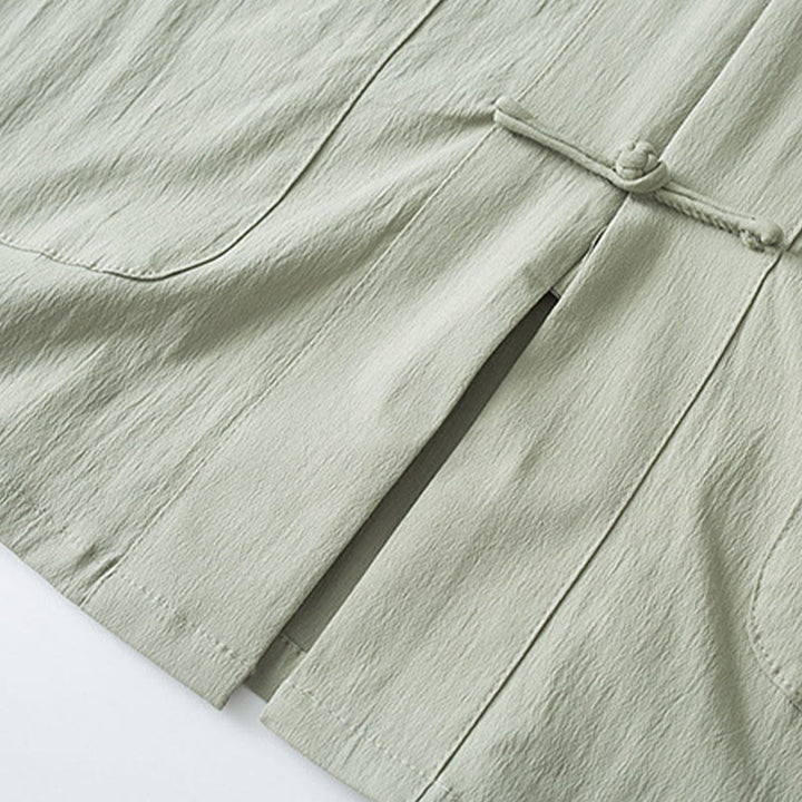 Chemise à manches trois-quarts et pantalon à boutons de grenouille Buddha Stones Tang pour homme