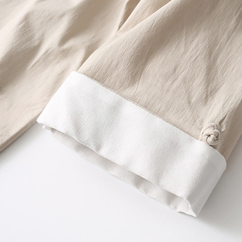 Chemise à manches trois-quarts à boutons de grenouille Buddha Stones Tang Pantalon à jambe large Costume pour homme en coton et lin