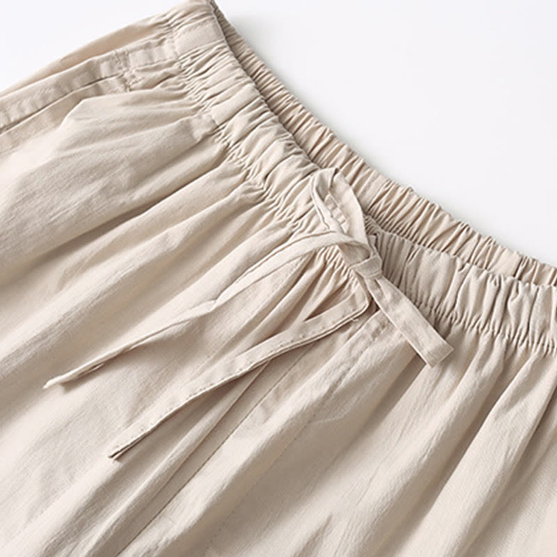 Chemise à manches trois-quarts à boutons de grenouille Buddha Stones Tang Pantalon à jambe large Costume pour homme en coton et lin