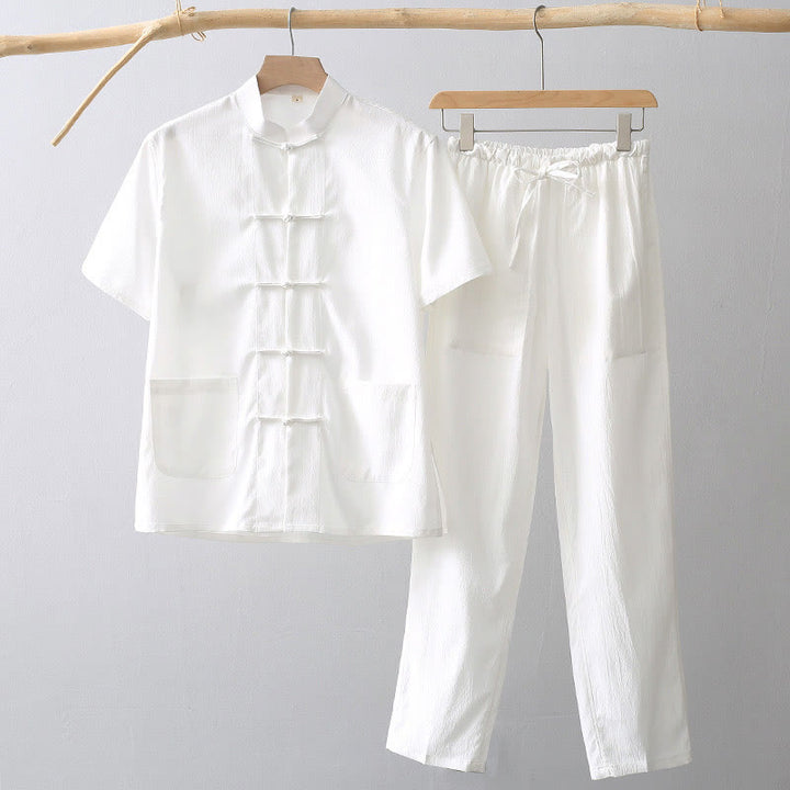 Chemise à manches courtes et pantalon large à boutons de grenouille Buddha Stones Tang pour homme