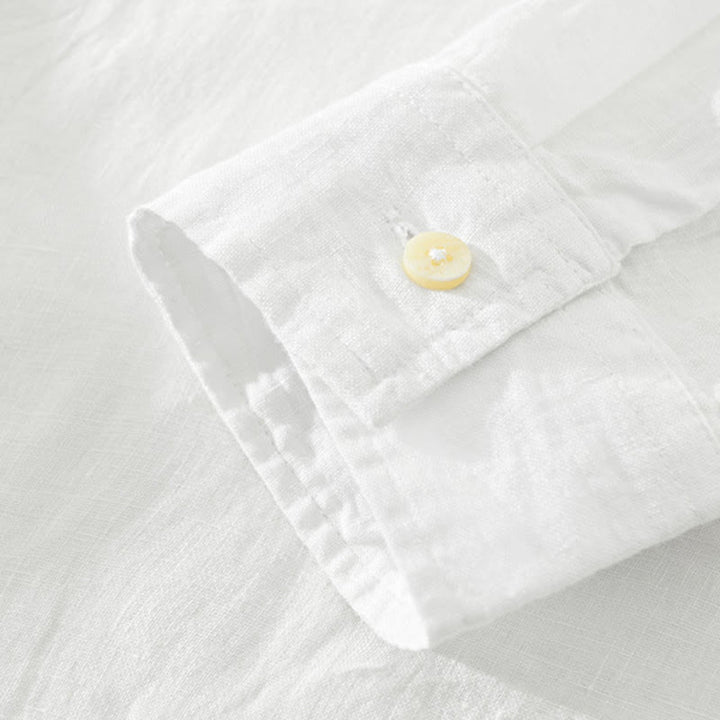 Chemise ample à manches longues et demi-boutonnée en lin avec Buddha Stones , couleur unie, vêtements pour hommes - image 4