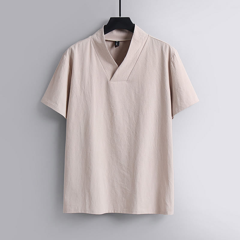 T-shirt ample pour homme Buddha Stones , couleur unie, manches courtes, col en V, chemise en lin respirante - MistyRose - US/UK/AU54,EU64 (9XL) - image 5