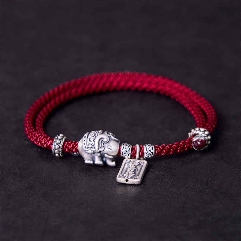 Bracelet de force avec breloque amulette en argent sterling 925 Buddha Stones et éléphant en sécurité et en bonne santé