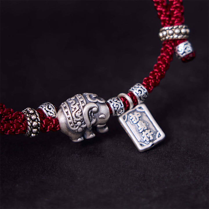 Bracelet de force avec breloque amulette en argent sterling 925 Buddha Stones et éléphant en sécurité et en bonne santé