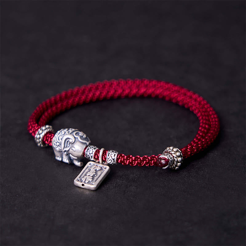 Bracelet de force avec breloque amulette en argent sterling 925 Buddha Stones et éléphant en sécurité et en bonne santé