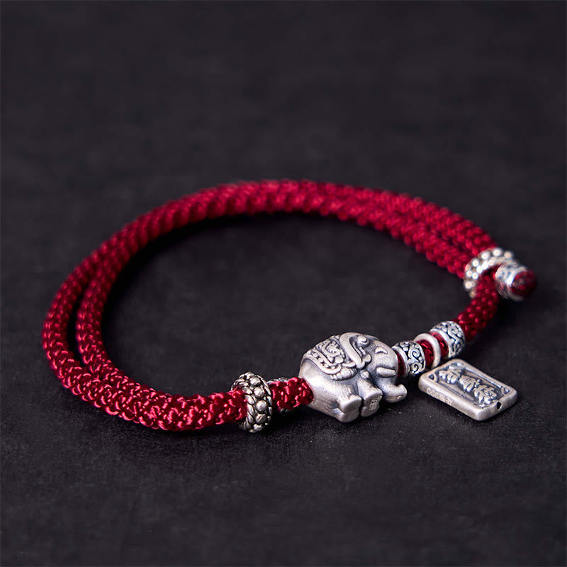Bracelet de force avec breloque amulette en argent sterling 925 Buddha Stones et éléphant en sécurité et en bonne santé