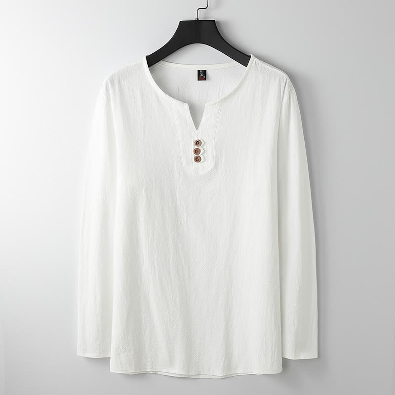 Chemise boutonnée à manches longues en coton et lin pour homme, couleur unie , Buddha Stones - Blanc - US/UK/AU54,EU64 (9XL) - image 1