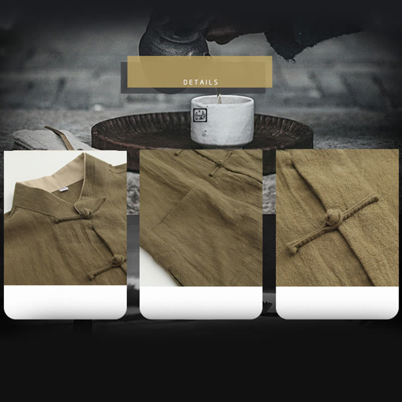 Chemise à manches longues à boutons de grenouille Buddha Stones Tang en coton et lin pour hommes - image 5