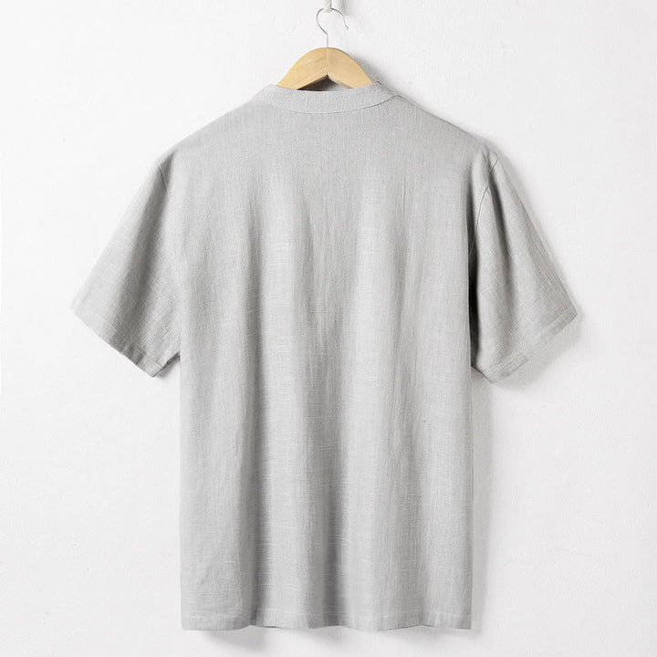 Chemise ample pour homme Buddha Stones, couleur unie, col cranté, manches courtes, confortable, bouton, chemise en coton et lin respirant - image 6