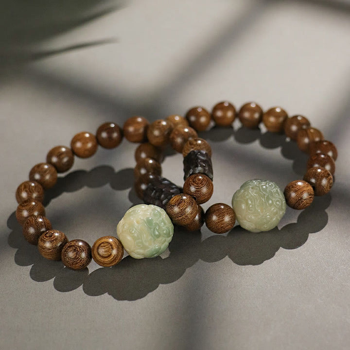 Bracelet de guérison en Buddha Stones de bois d'ébène PiXiu en bois de santal et de graines de Bodhi