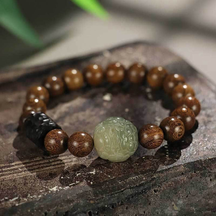 Bracelet de guérison en Buddha Stones de bois d'ébène PiXiu en bois de santal et de graines de Bodhi