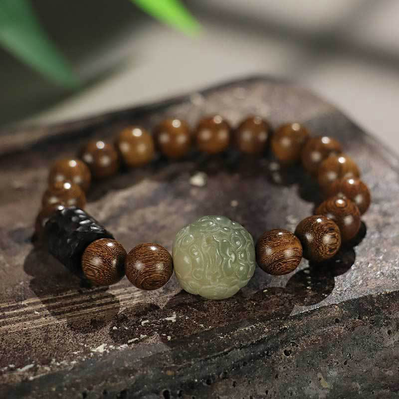 Bracelet de guérison en Buddha Stones de bois d'ébène PiXiu en bois de santal et de graines de Bodhi