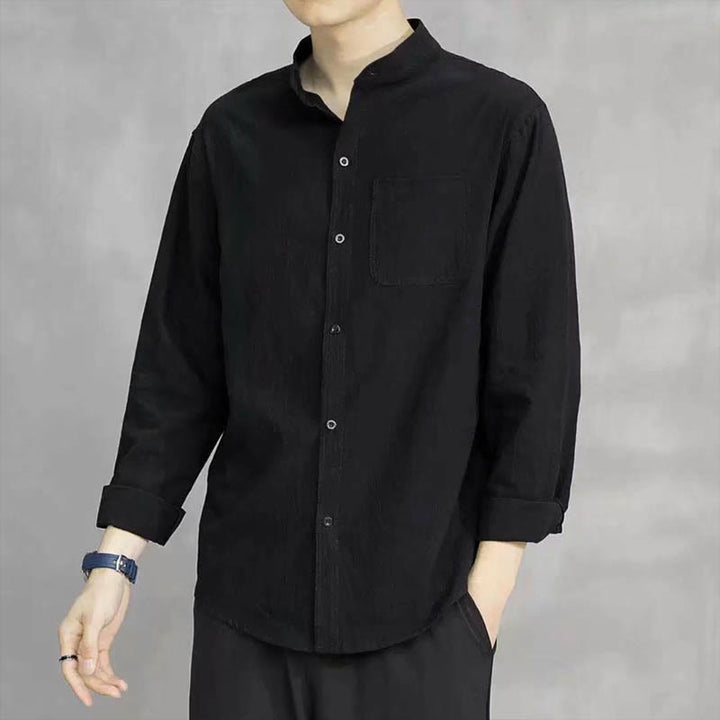 Chemise à manches longues pour homme Buddha Stones avec poche et col montant Chemise confortable en lin - Noir - US/UK/AU46,EU56 (5XL) - image 16