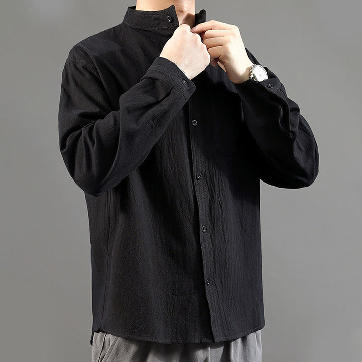 Chemise à manches longues pour homme Buddha Stones avec poche et col montant Chemise confortable en lin - image 22