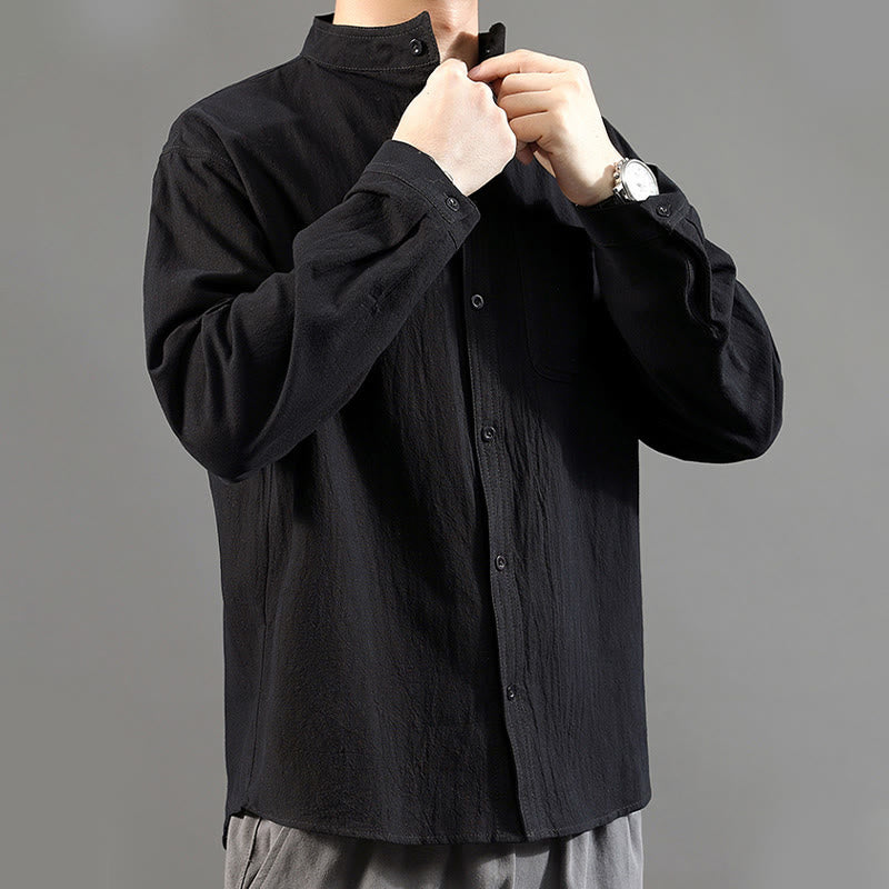 Chemise à manches longues pour homme Buddha Stones avec poche et col montant Chemise confortable en lin - image 22