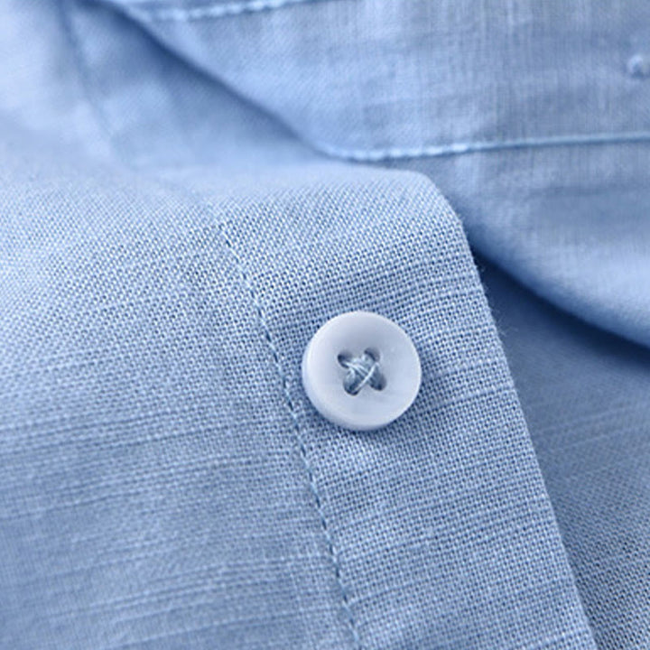 Chemise à manches longues et col montant pour homme avec poche en coton et lin décontracté de couleur unie Buddha Stones - image 21