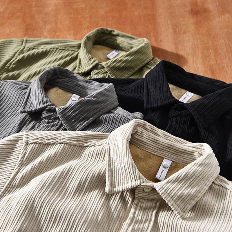 Chemise confortable en velours côtelé à manches longues et col rabattu avec poche pour homme Buddha Stones - image 1