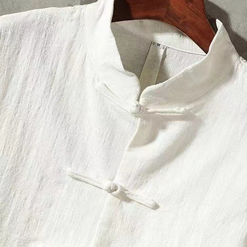 Chemise à manches longues pour homme Buddha Stones Tang, bouton grenouille avec poche, col montant, chemise en lin confortable - image 3