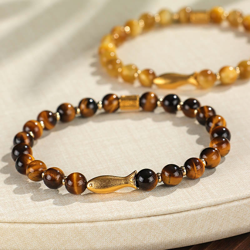 Bracelet courage en Buddha Stones œil de tigre poisson koï