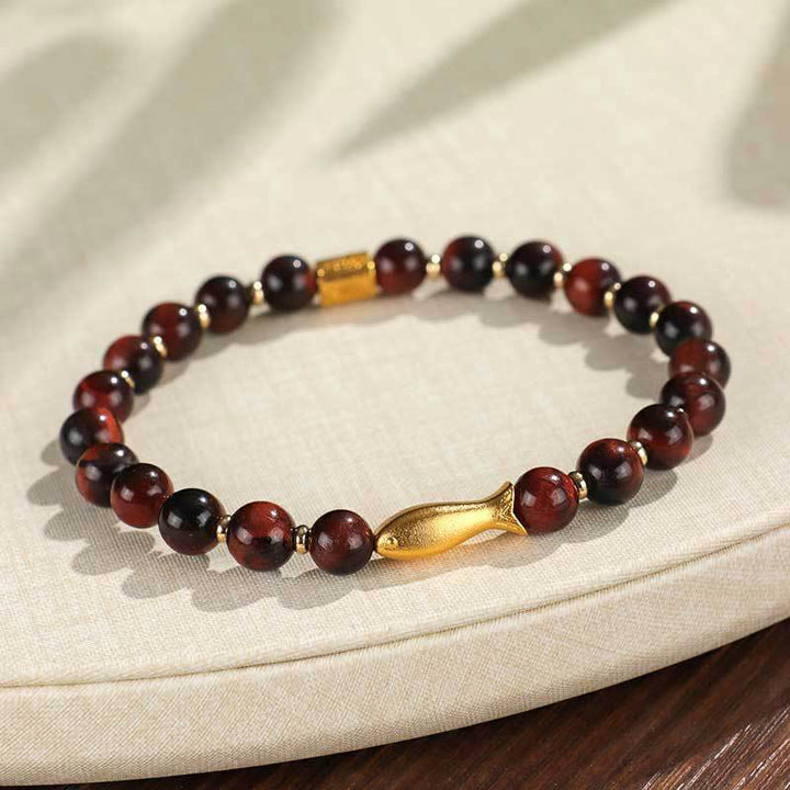Bracelet courage en Buddha Stones œil de tigre poisson koï