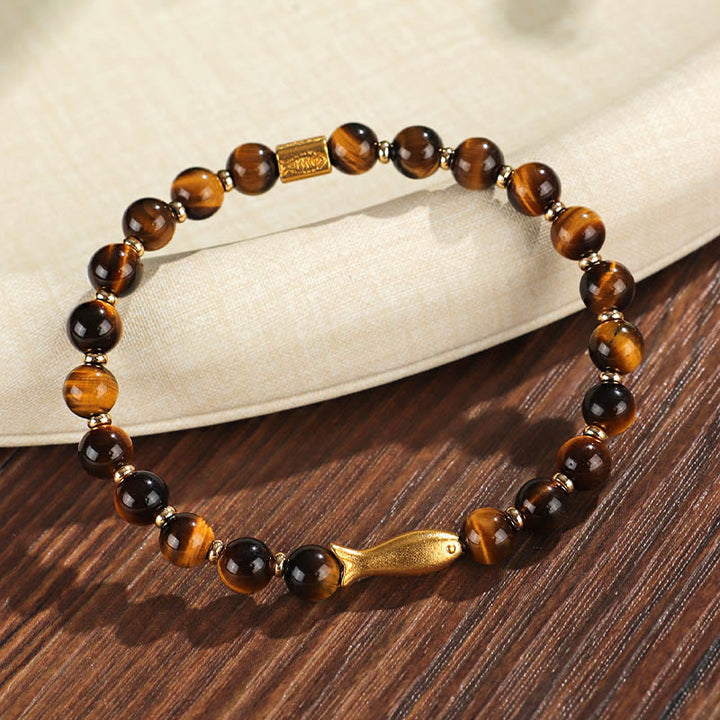 Bracelet courage en Buddha Stones œil de tigre poisson koï