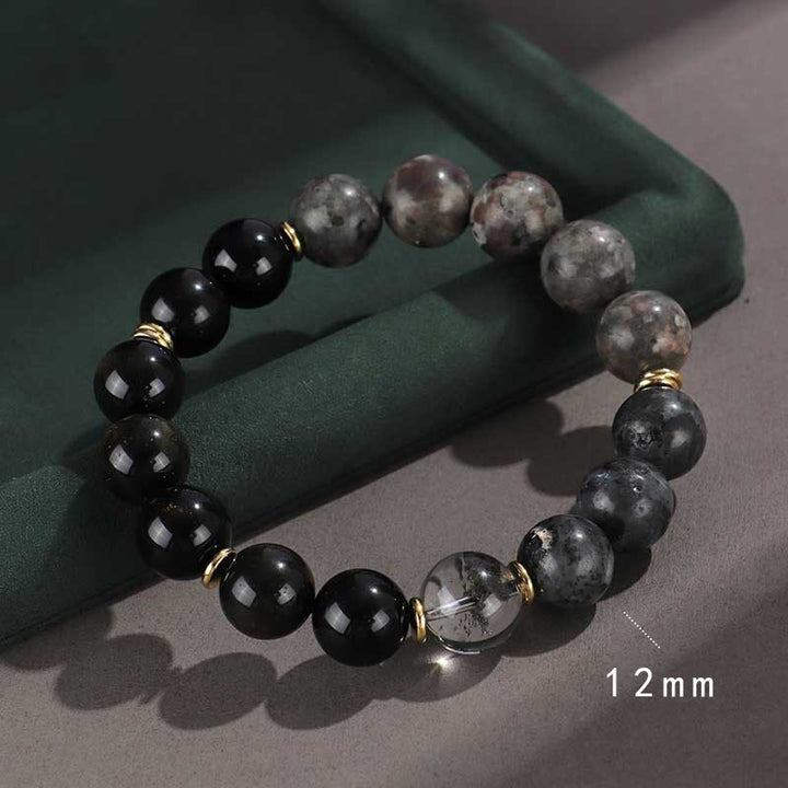 Bracelet de protection de richesse en pierre de lave et œil de tigre en argent sterling 925 avec six mots vrais et onyx noir et or Buddha Stones