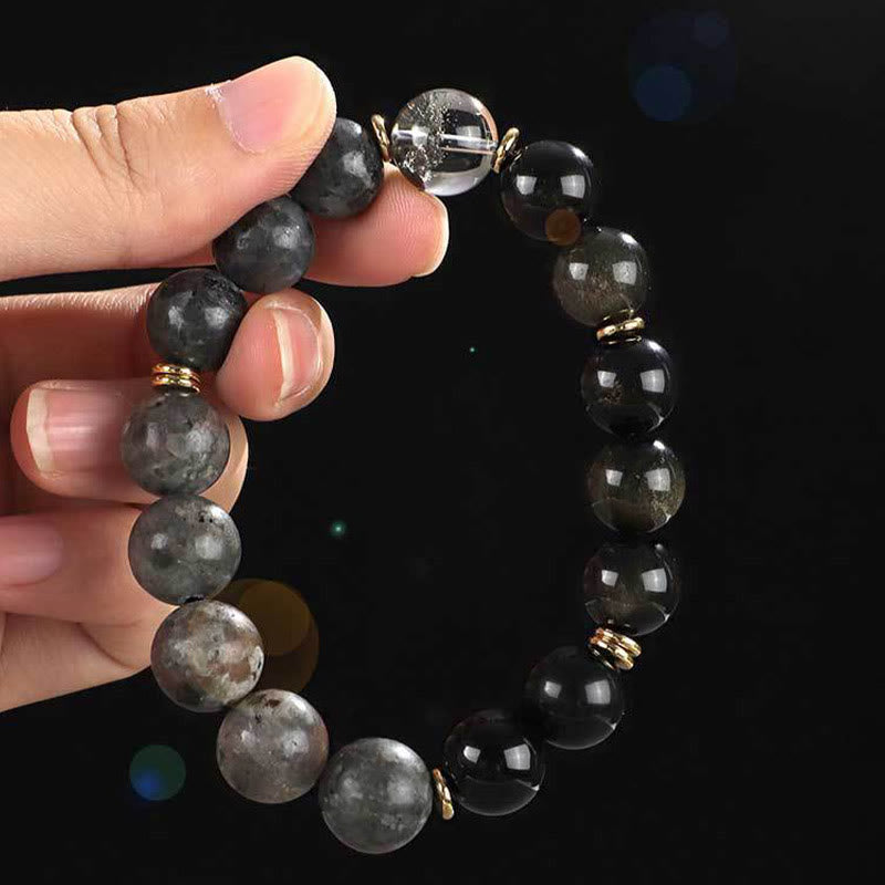 Bracelet de protection de richesse en pierre de lave et œil de tigre en argent sterling 925 avec six mots vrais et onyx noir et or Buddha Stones