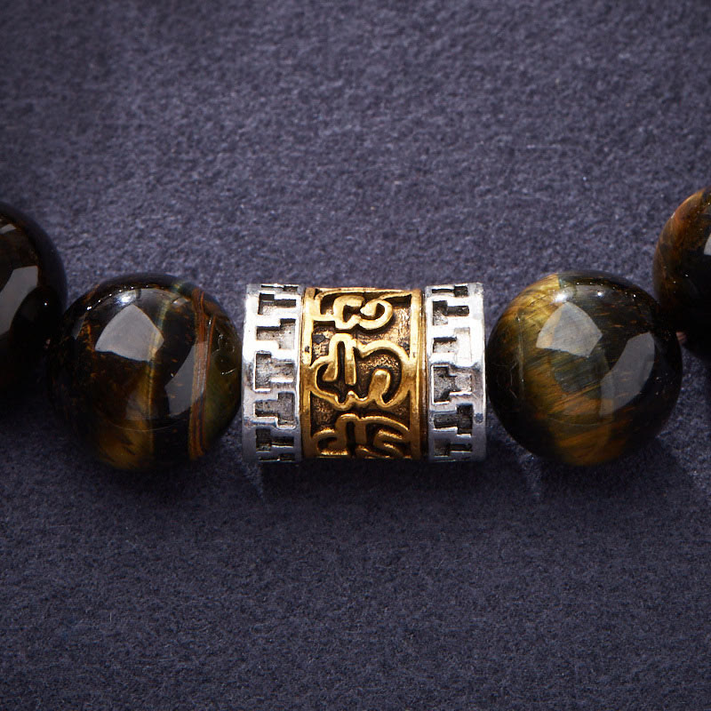 Bracelet de courage avec six mots vrais et Buddha Stones en œil de tigre
