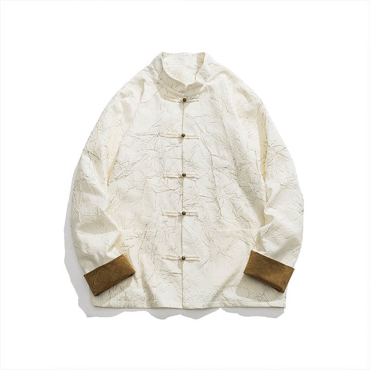 Buddha Stones Tang Suit Casual Frog-button Manches longues Nylon Hommes Veste Chemise Vêtements - image 18
