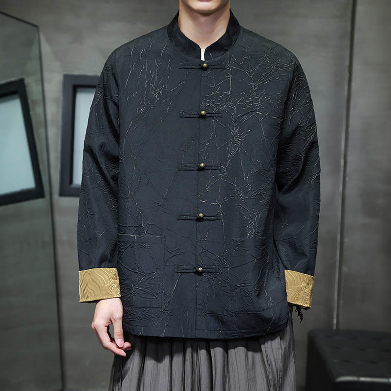 Buddha Stones Tang Suit Casual Frog-button Manches longues Nylon Hommes Veste Chemise Vêtements - image 3