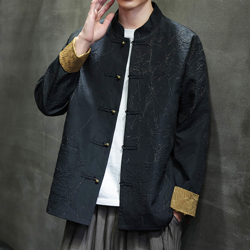 Buddha Stones Tang Suit Casual Frog-button Manches longues Nylon Hommes Veste Chemise Vêtements - image 6