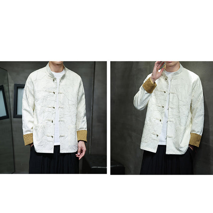Buddha Stones Tang Suit Casual Frog-button Manches longues Nylon Hommes Veste Chemise Vêtements - image 17