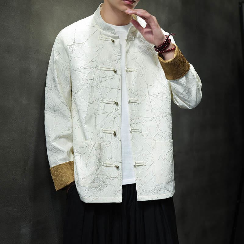 Buddha Stones Tang Suit Casual Frog-button Manches longues Nylon Hommes Veste Chemise Vêtements - image 15